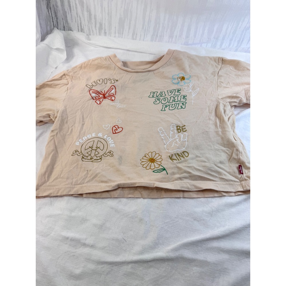 Levis Graphic T-Shirt Bundle Girls Small Peach Crop Gray Ruffle Good Condition